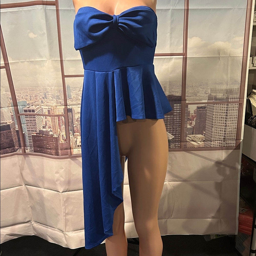 Blush Blue Strapless Asymmetrical Top